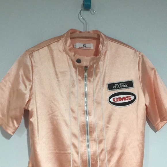 90’s Vintage Georges Marciano Pink stretchy satin short sleeve surf top - Picture 7 of 8